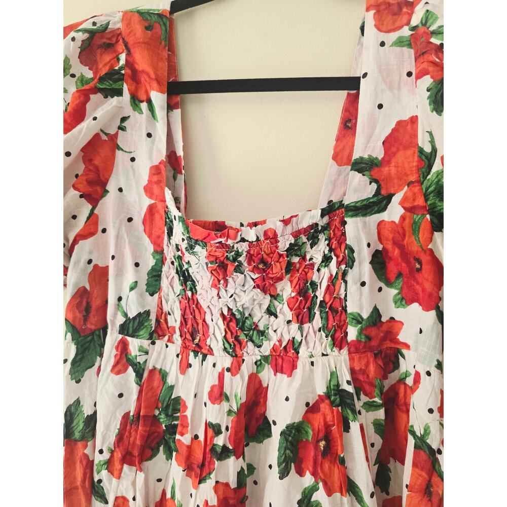 Anthropologie Maeve Floral Square Neck Smocked Babydoll Mini Dress Red M - Picture 9 of 12